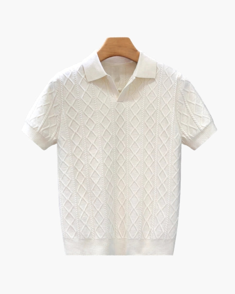 Men's Diamond-Pattern Short-Sleeve Open-Neck Polo - White