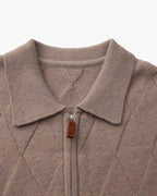 Men's Diamond-Pattern Zip Cardigan With a Collar - Mocha