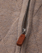Men's Diamond-Pattern Zip Cardigan With a Collar - Mocha