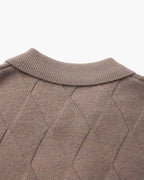 Men's Diamond-Pattern Zip Cardigan With a Collar - Mocha