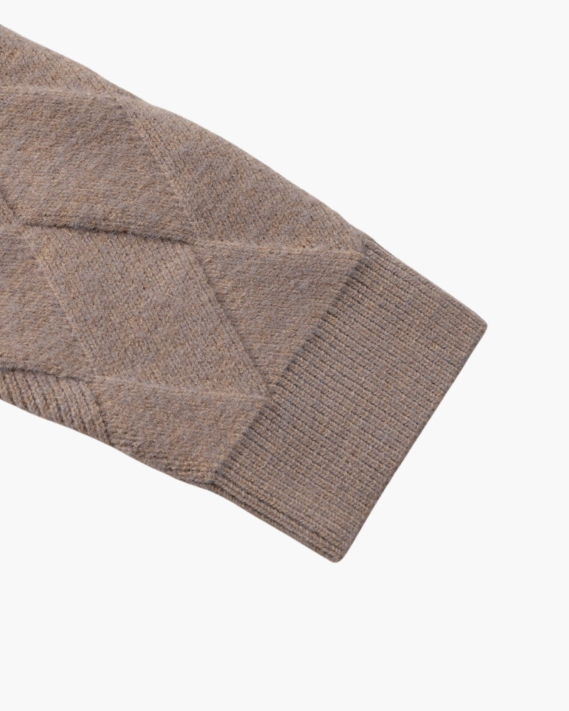 Men's Diamond-Pattern Zip Cardigan With a Collar - Mocha