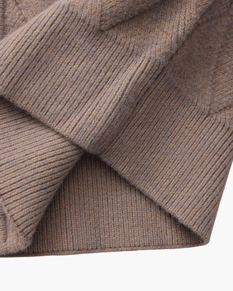 Men's Diamond-Pattern Zip Cardigan With a Collar - Mocha