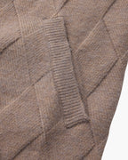 Men's Diamond-Pattern Zip Cardigan With a Collar - Mocha