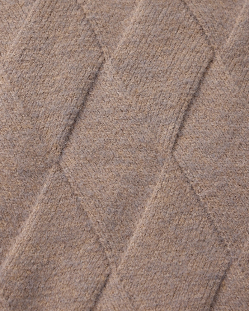 Men's Diamond-Pattern Zip Cardigan With a Collar - Mocha