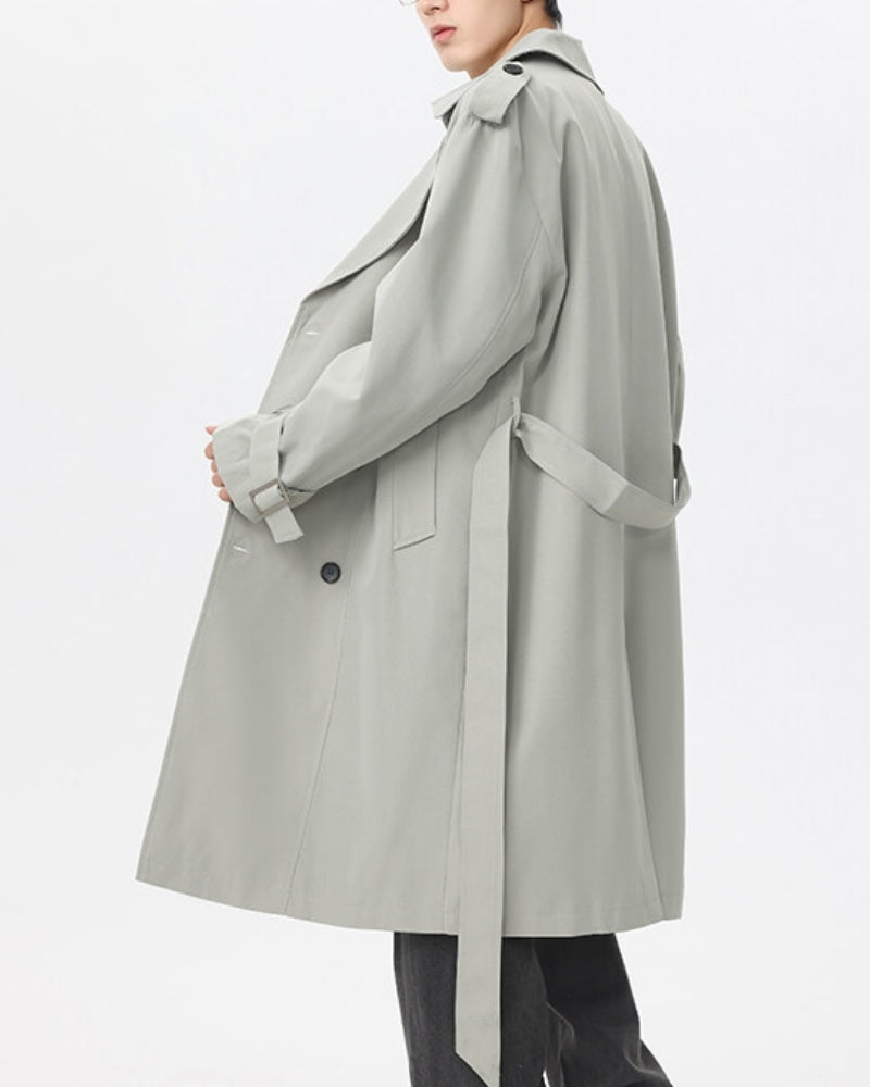 Men's Double-Breasted Trench Coat With a Tie Belt - Green