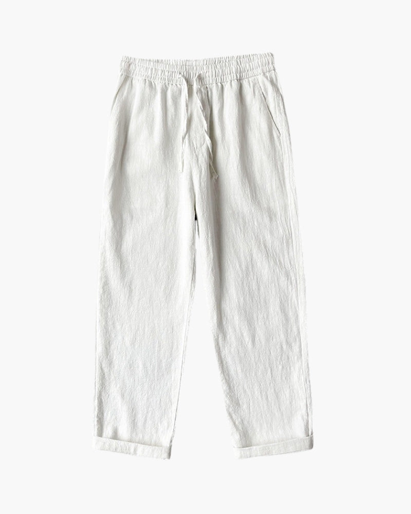 Men's Drawstring Trousers With Straight Cropped Legs - White