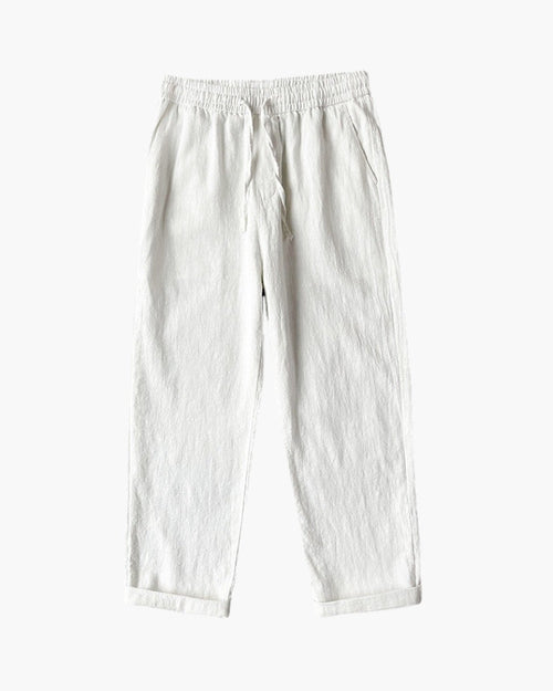 Men's Drawstring Trousers With Straight Cropped Legs - White