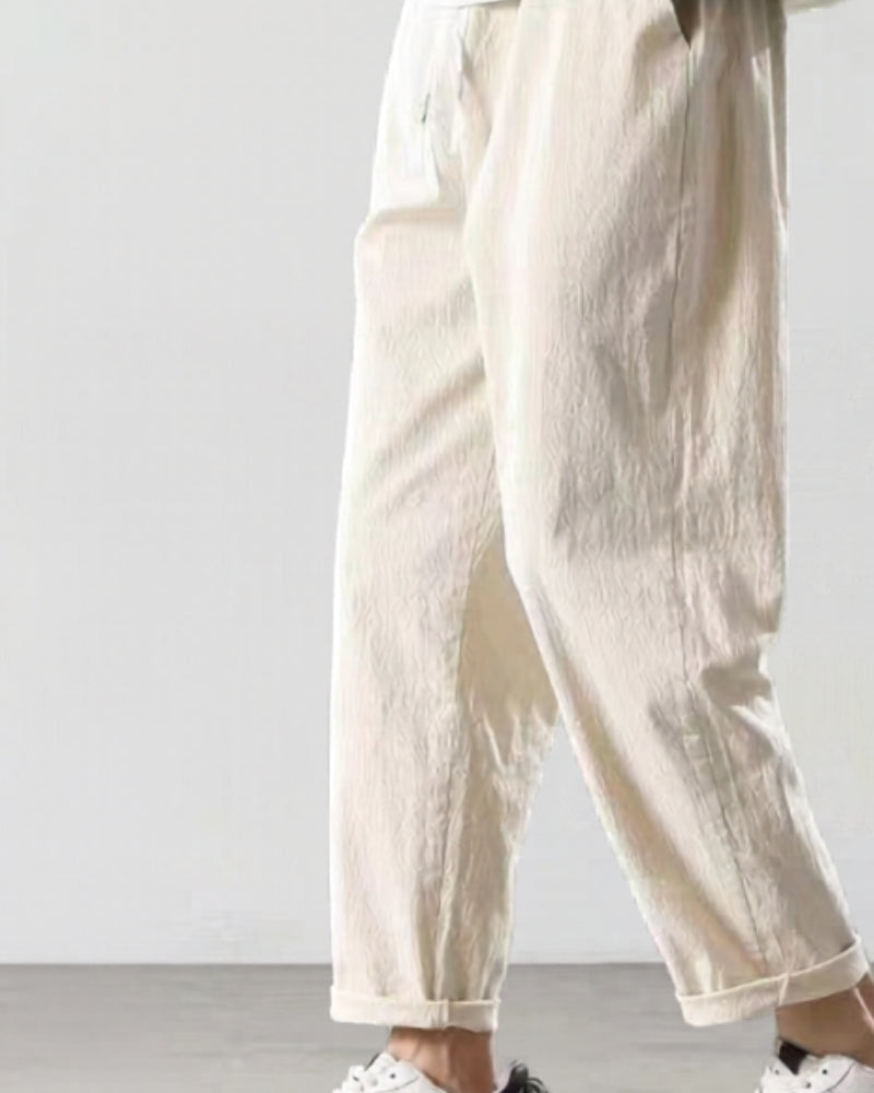 Men's Drawstring Trousers With Straight Cropped Legs - White