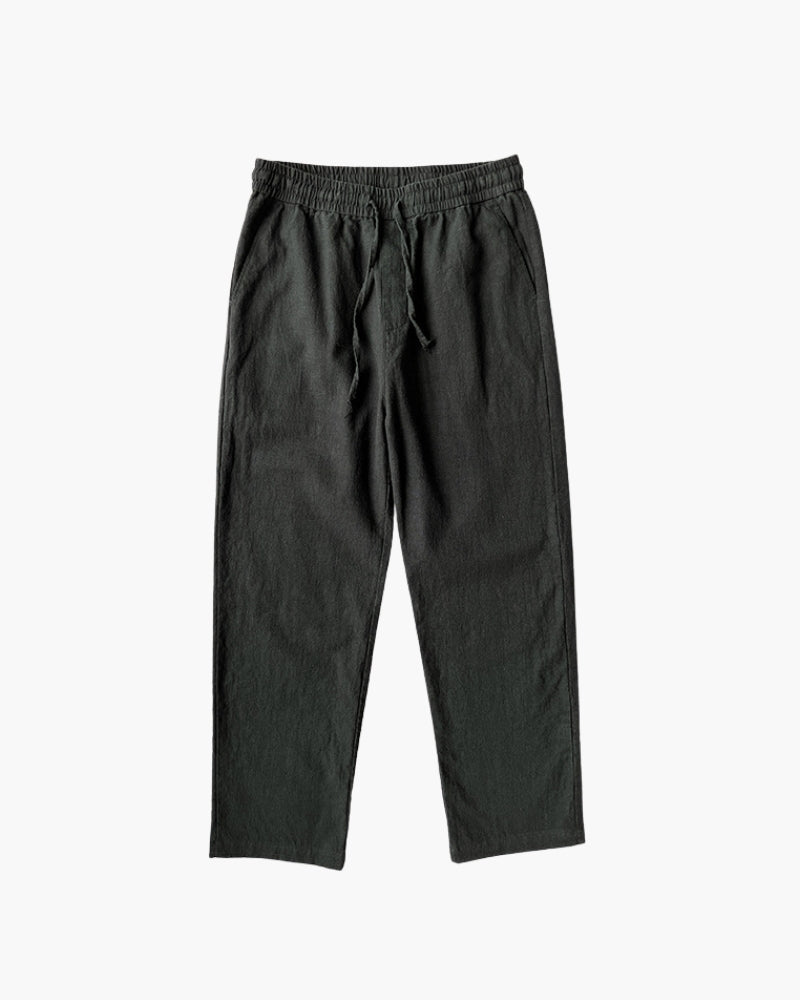 Men's Drawstring Trousers With Straight Cropped Legs - Black