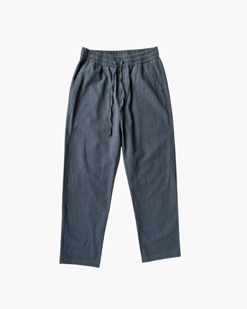 Men's Drawstring Trousers With Straight Cropped Legs - Navy