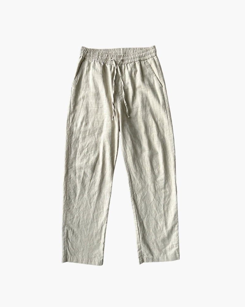 Men's Drawstring Trousers With Straight Cropped Legs - Khaki