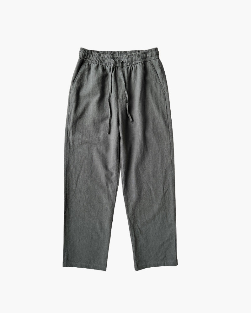 Men's Drawstring Trousers With Straight Cropped Legs - Dark Gray