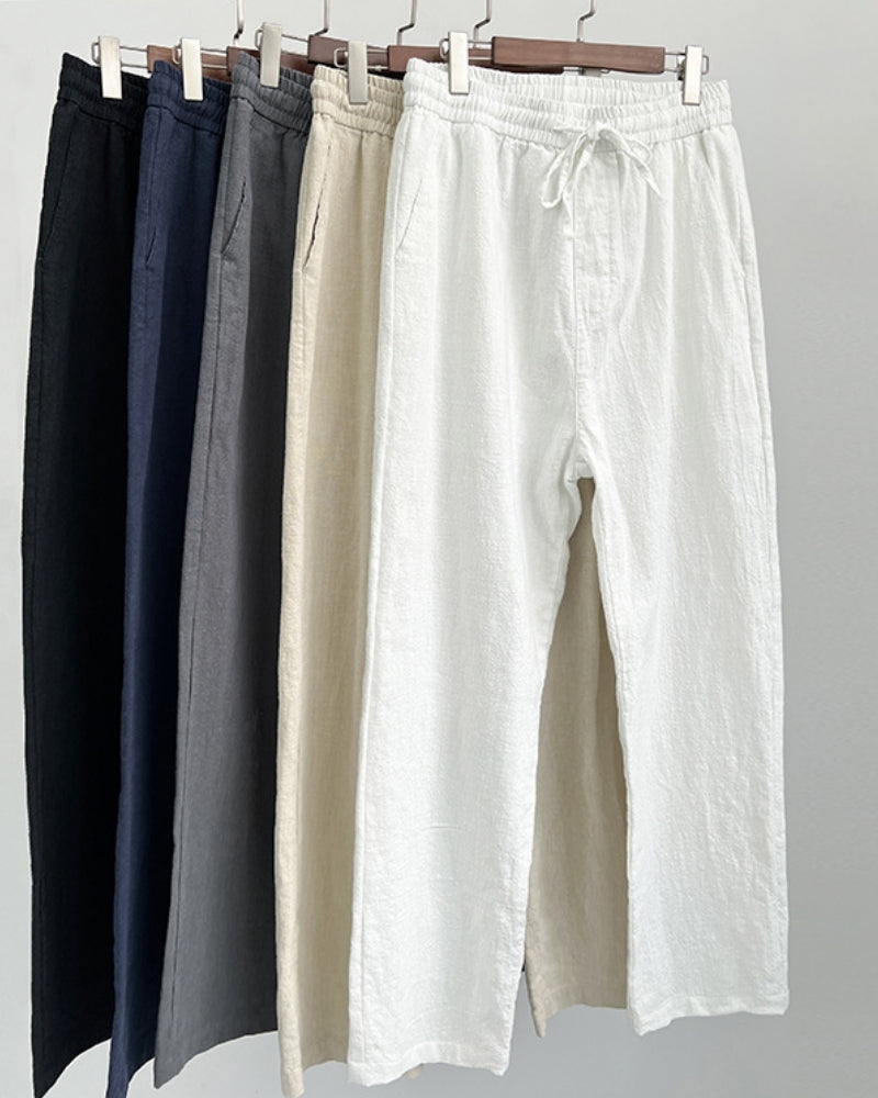 Men's Drawstring Trousers With Straight Cropped Legs - shared