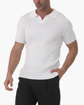 Men's Fine-Rib Short-Sleeve Polo With an Open Neck - White