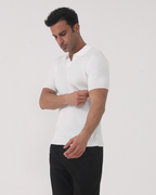 Men's Fine-Rib Short-Sleeve Polo With an Open Neck - White
