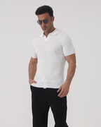 Men's Fine-Rib Short-Sleeve Polo With an Open Neck - White