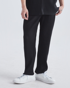 Men's Fine-Rib Straight Trousers With Open Ankle Hems - Black
