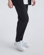 Men's Fine-Rib Straight Trousers With Open Ankle Hems - Black