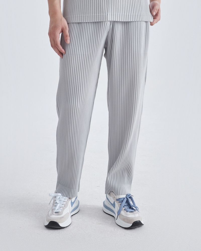 Men's Fine-Rib Straight Trousers With Open Ankle Hems - Gray