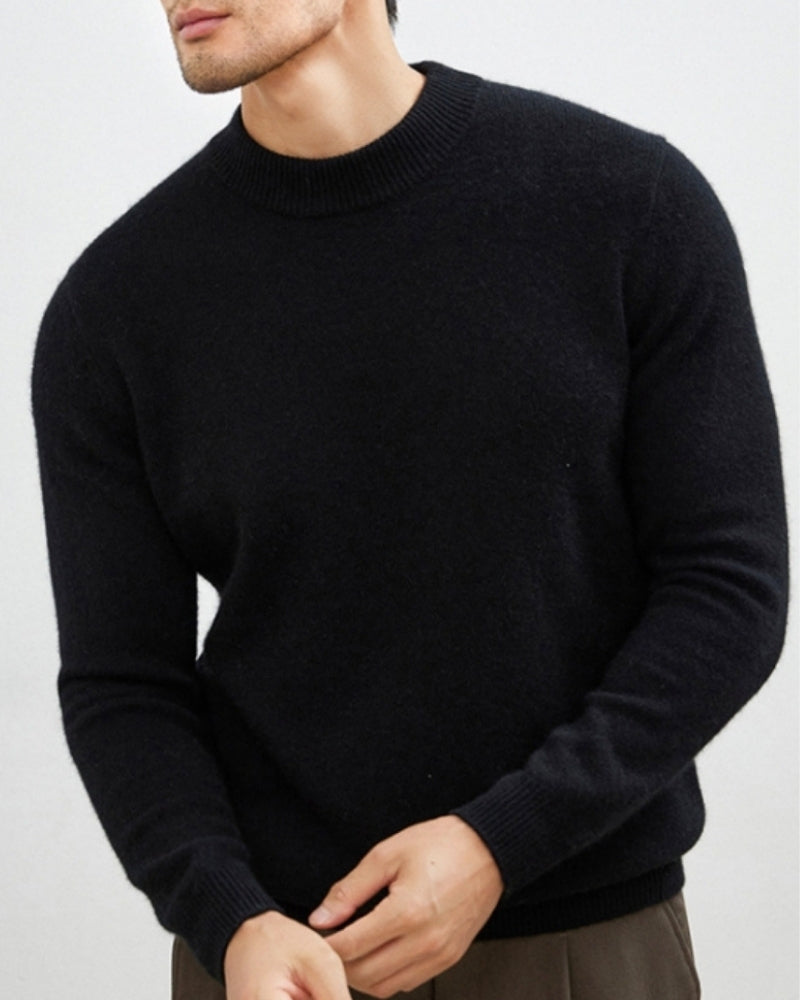 Men's Fine-Texture High-Neck Long-Sleeve Sweater - Black