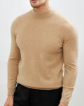 Men's Fine-Texture High-Neck Long-Sleeve Sweater - Beige