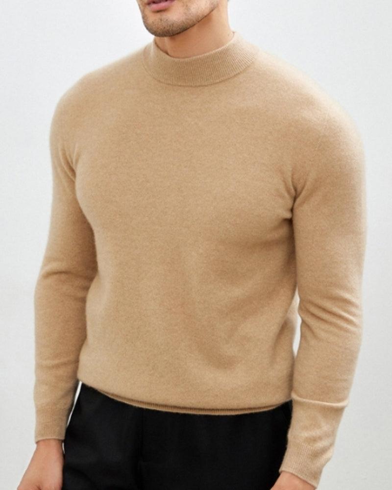 Men's Fine-Texture High-Neck Long-Sleeve Sweater - Beige