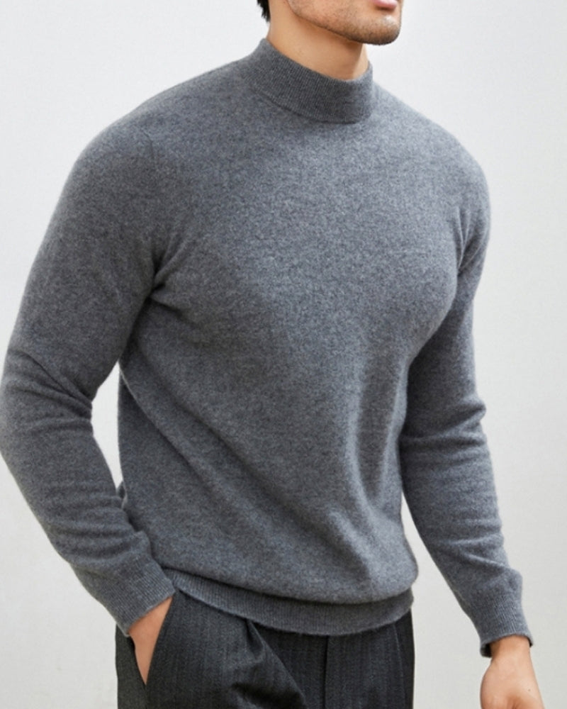 Men's Fine-Texture High-Neck Long-Sleeve Sweater - Gray