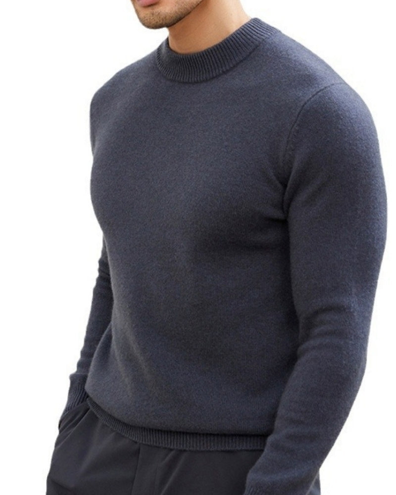 Men's Fine-Texture High-Neck Long-Sleeve Sweater - Dark Gray