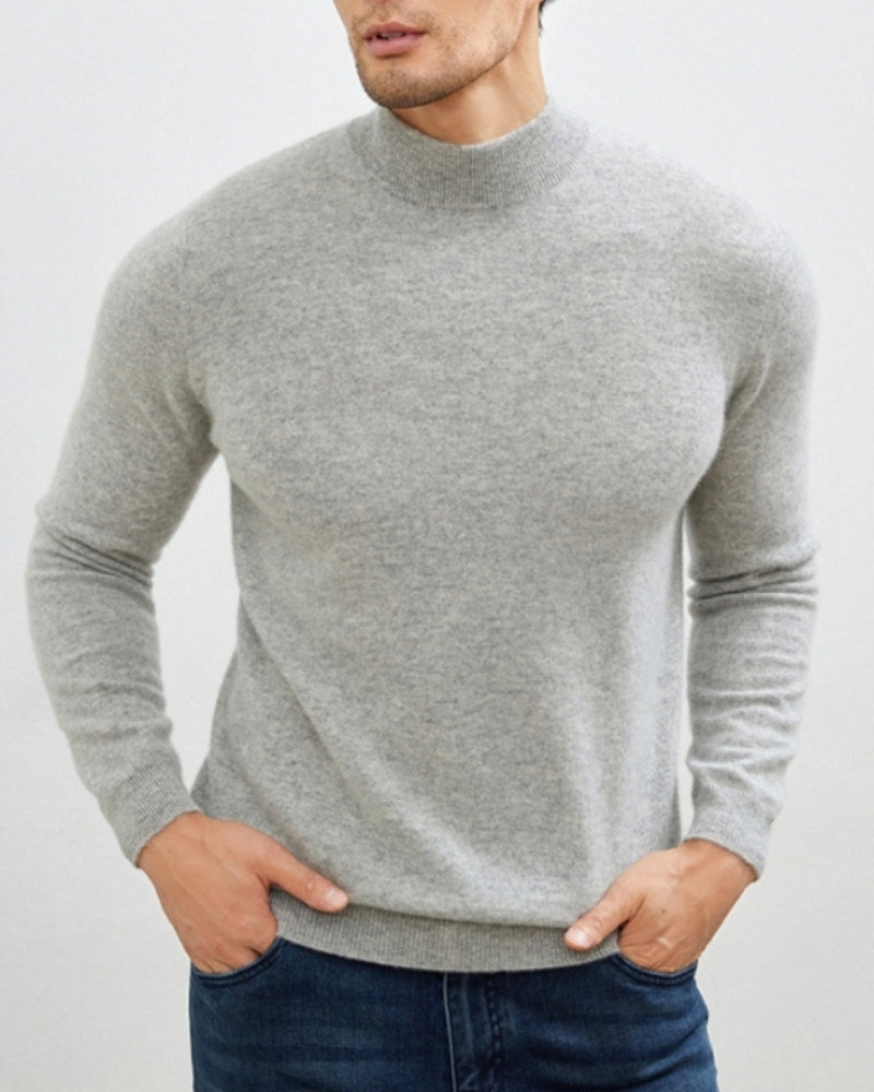Men's Fine-Texture High-Neck Long-Sleeve Sweater - Gray