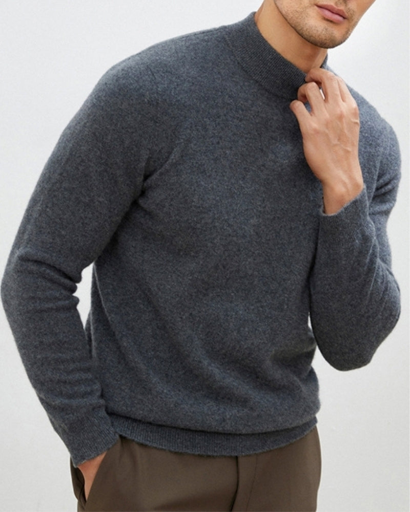 Men's Fine-Texture High-Neck Long-Sleeve Sweater - Gray