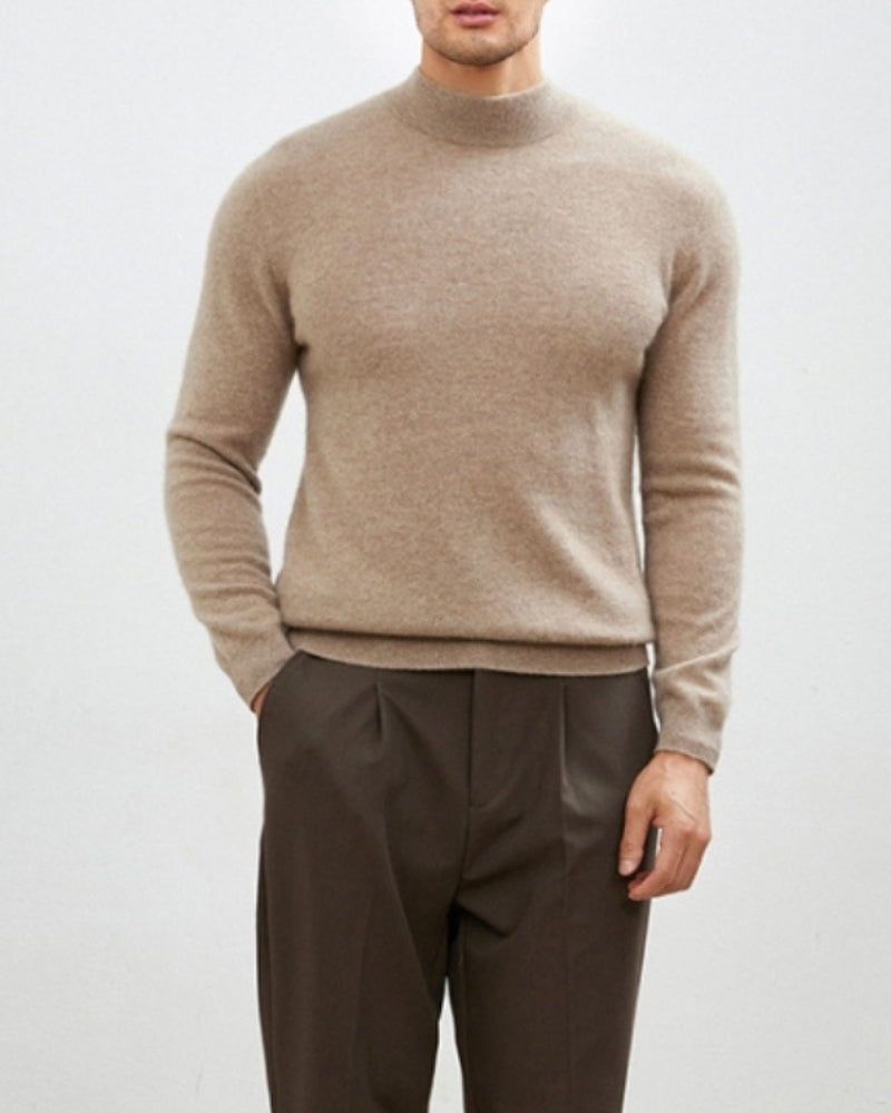 Men's Fine-Texture High-Neck Long-Sleeve Sweater - Brown