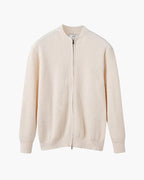 Men's Fine-Texture Zip Cardigan With a Round Neck - Nude