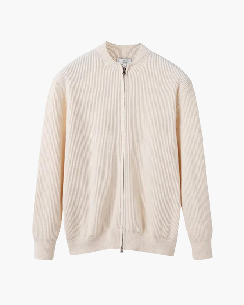 Men's Fine-Texture Zip Cardigan With a Round Neck - Nude