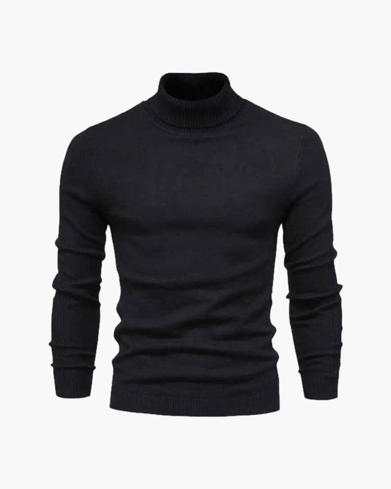 Men's Folded Turtleneck Sweater With Narrow Cuffs - Black