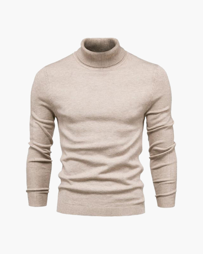 Men's Folded Turtleneck Sweater With Narrow Cuffs - Beige