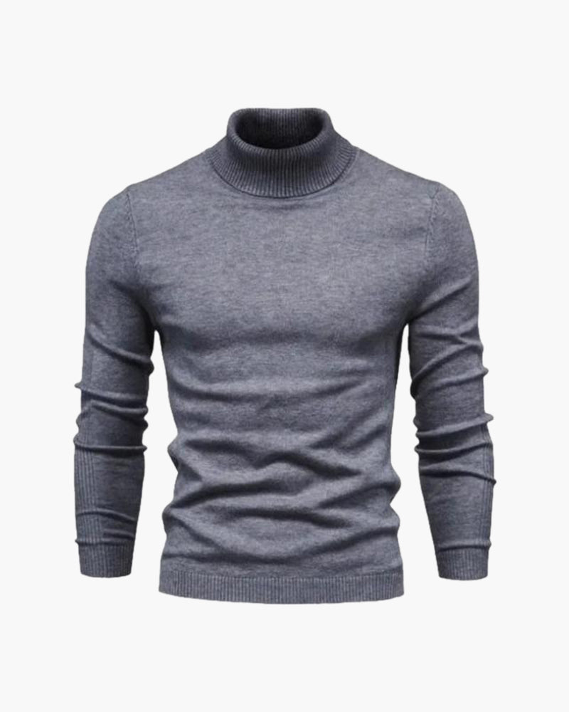 Men's Folded Turtleneck Sweater With Narrow Cuffs - Gray
