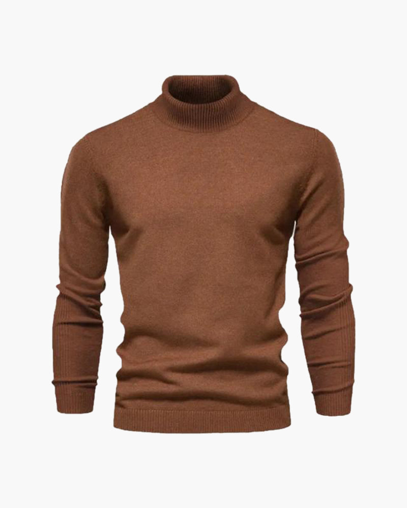 Men's Folded Turtleneck Sweater With Narrow Cuffs - Brown