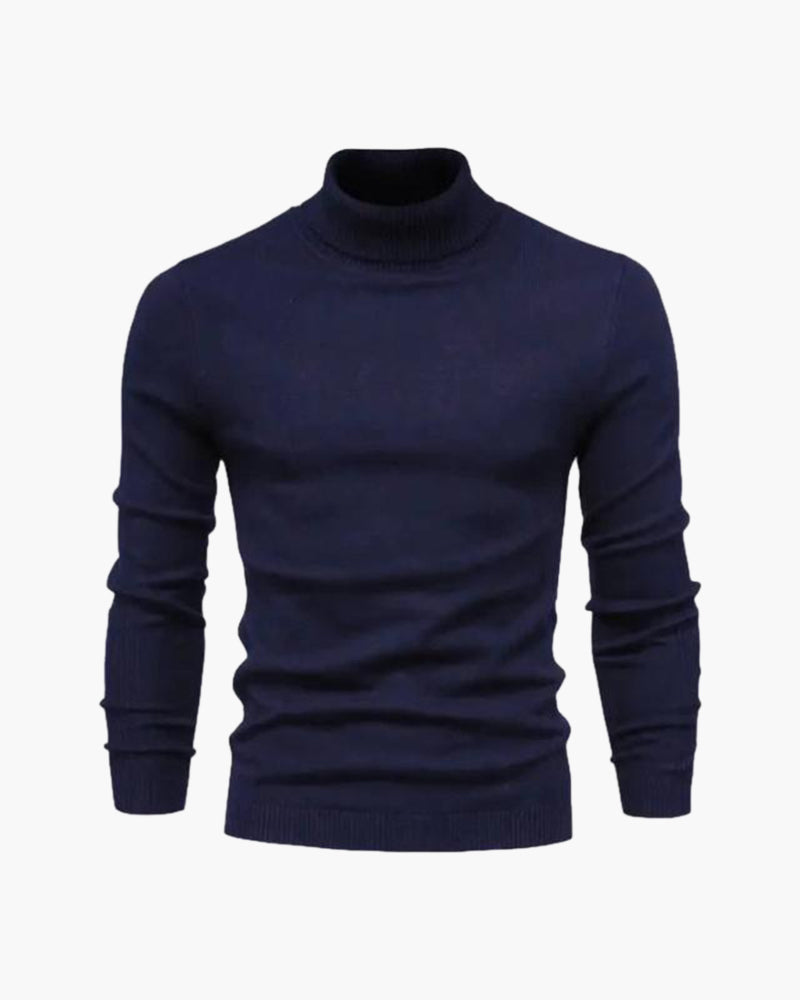 Men's Folded Turtleneck Sweater With Narrow Cuffs - Navy