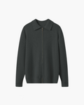 Men's Full-Zip Ribbed Cardigan With a Pointed Collar - Gray