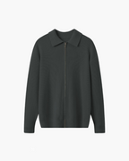 Men's Full-Zip Ribbed Cardigan With a Pointed Collar - Gray