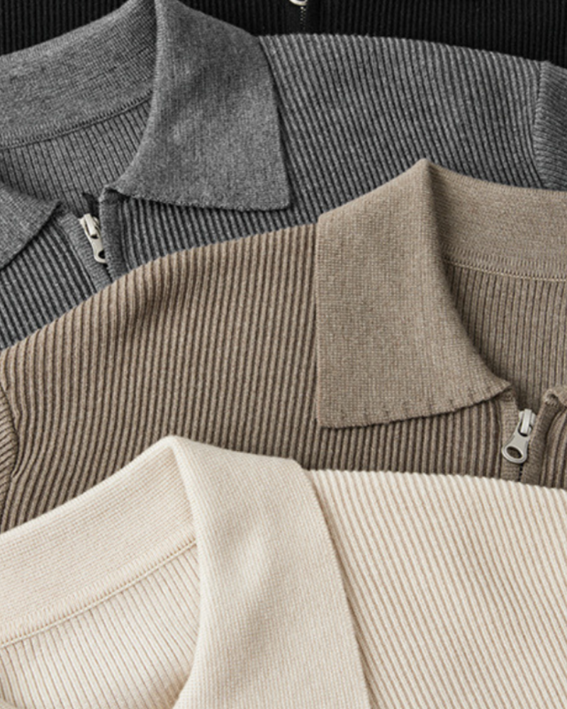 Men's Full-Zip Ribbed Cardigan With a Pointed Collar - shared