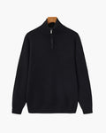 Men's Half-Zip Sweater With a Ribbed Stand Collar - Black
