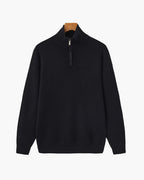 Men's Half-Zip Sweater With a Ribbed Stand Collar - Black
