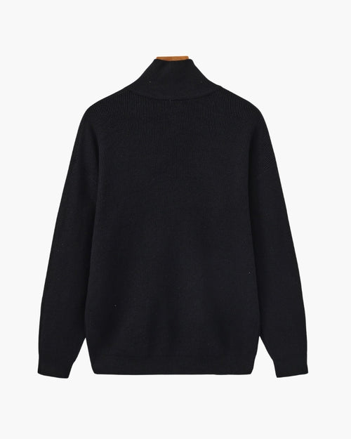 Men's Half-Zip Sweater With a Ribbed Stand Collar - Black