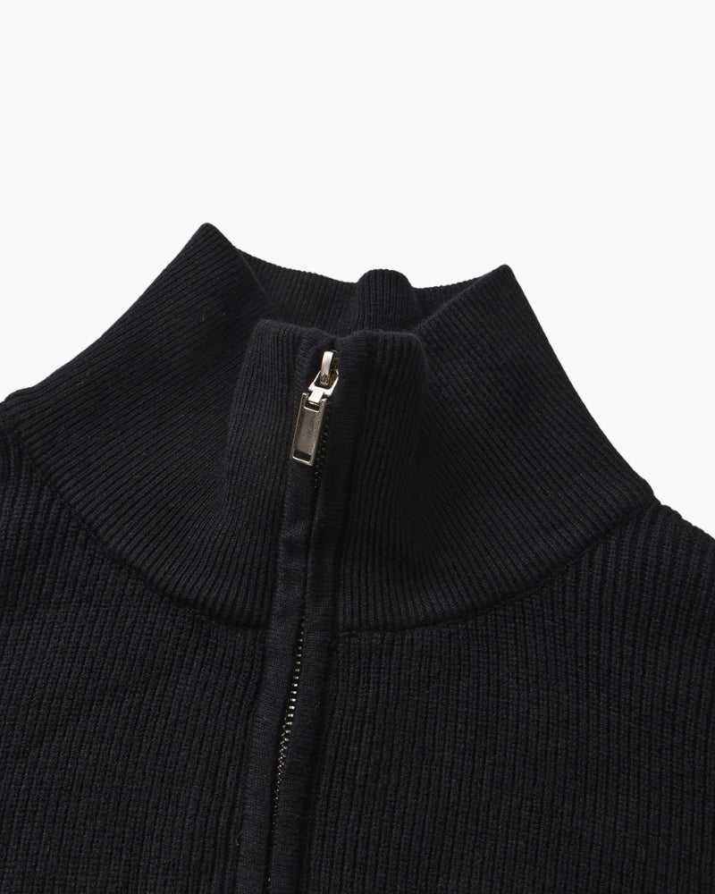 Men's Half-Zip Sweater With a Ribbed Stand Collar - Black