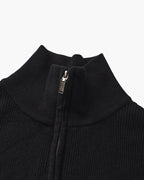 Men's Half-Zip Sweater With a Ribbed Stand Collar - Black