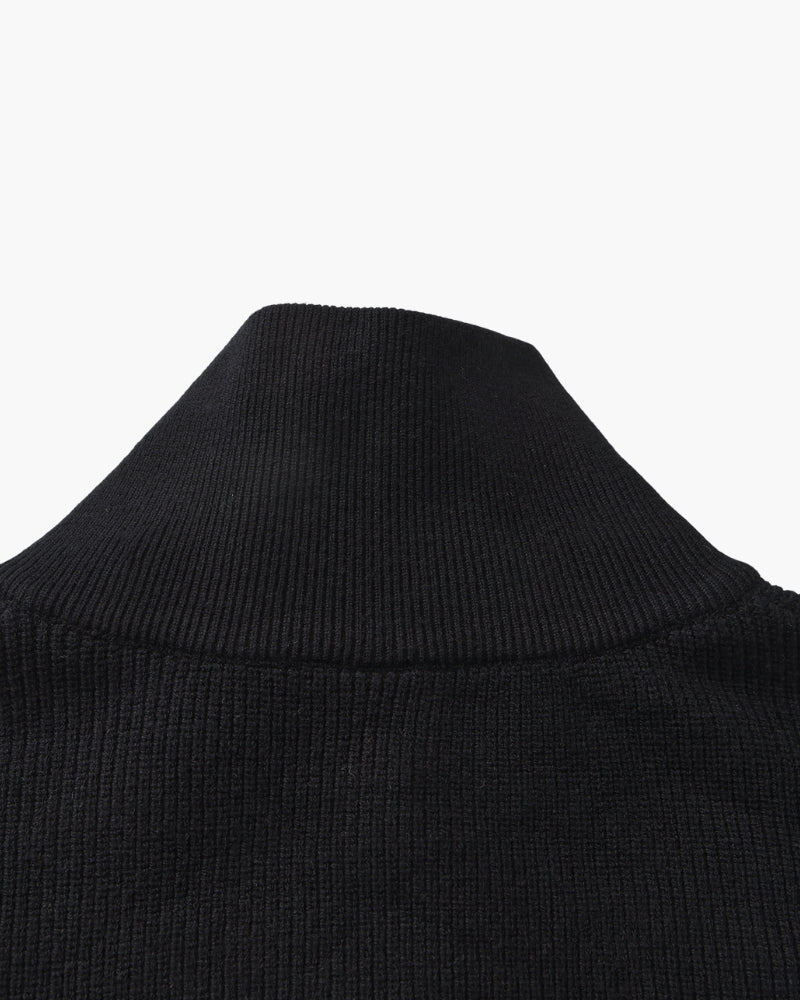 Men's Half-Zip Sweater With a Ribbed Stand Collar - Black