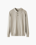 Men's Long-Sleeve Button Polo With a Ribbed Collar - Beige