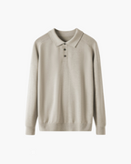 Men's Long-Sleeve Button Polo With a Ribbed Collar - Beige