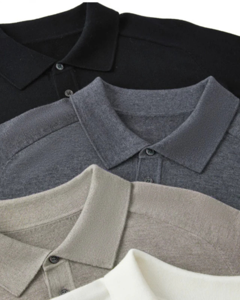 Men's Long-Sleeve Button Polo With a Ribbed Collar - shared